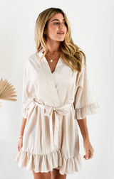 Personalised Print Silk Ruffle Robe for Wedding Day Brides & Bridesmaids