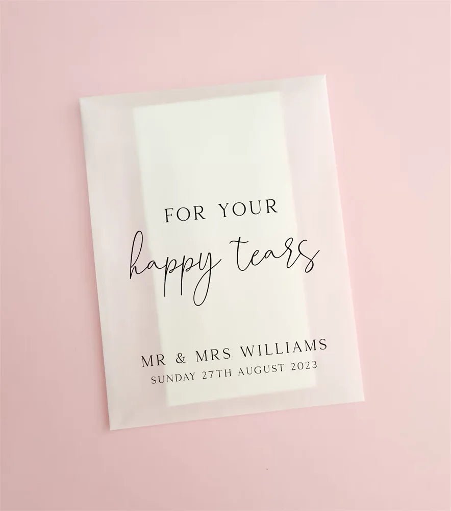 25pcs Happy Tears Wedding Tissues Packets 100% Biodegradable Glassine - Pre Filled Wedding Tissue Bag Personalised - I'm Getting Married
