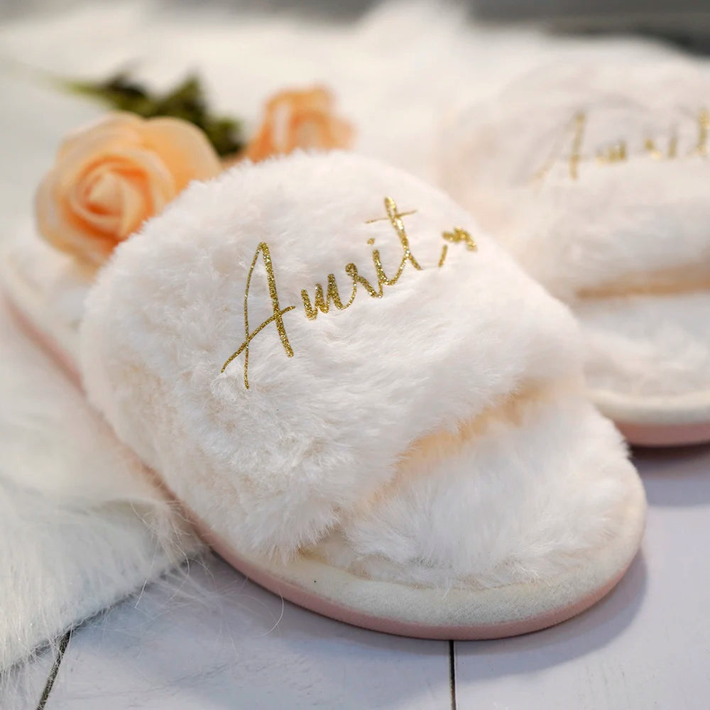 Personalised Plush Bridesmaid and Bride Slippers