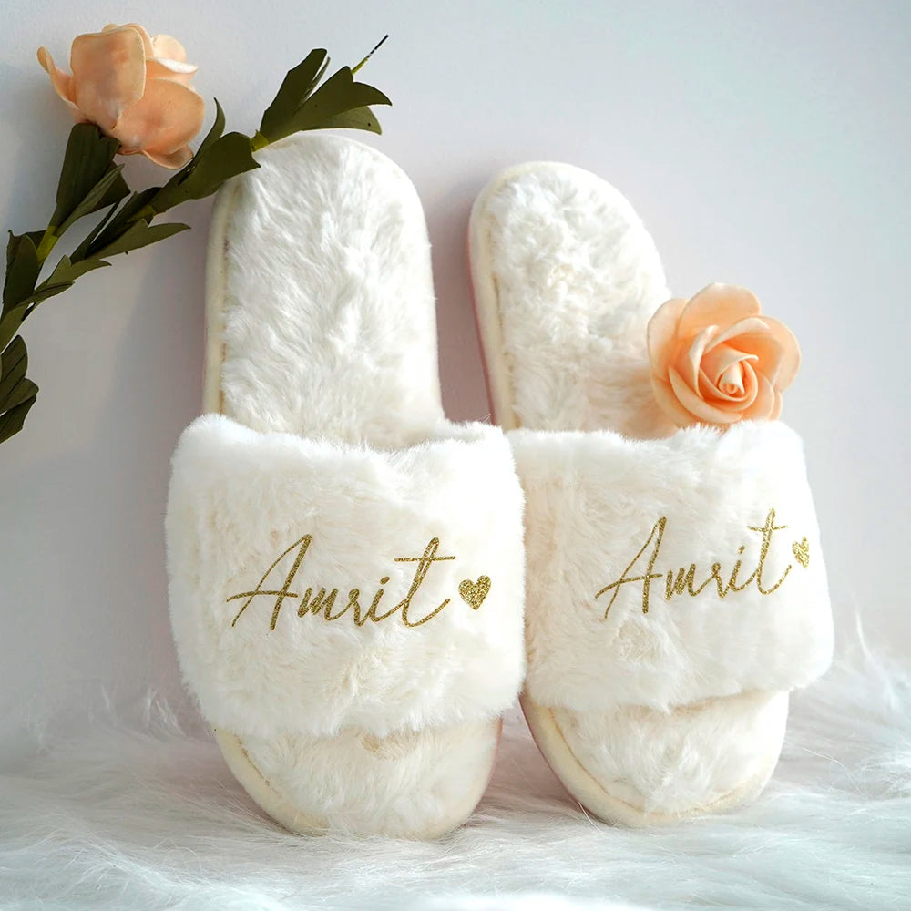 Personalised Plush Bridesmaid and Bride Slippers