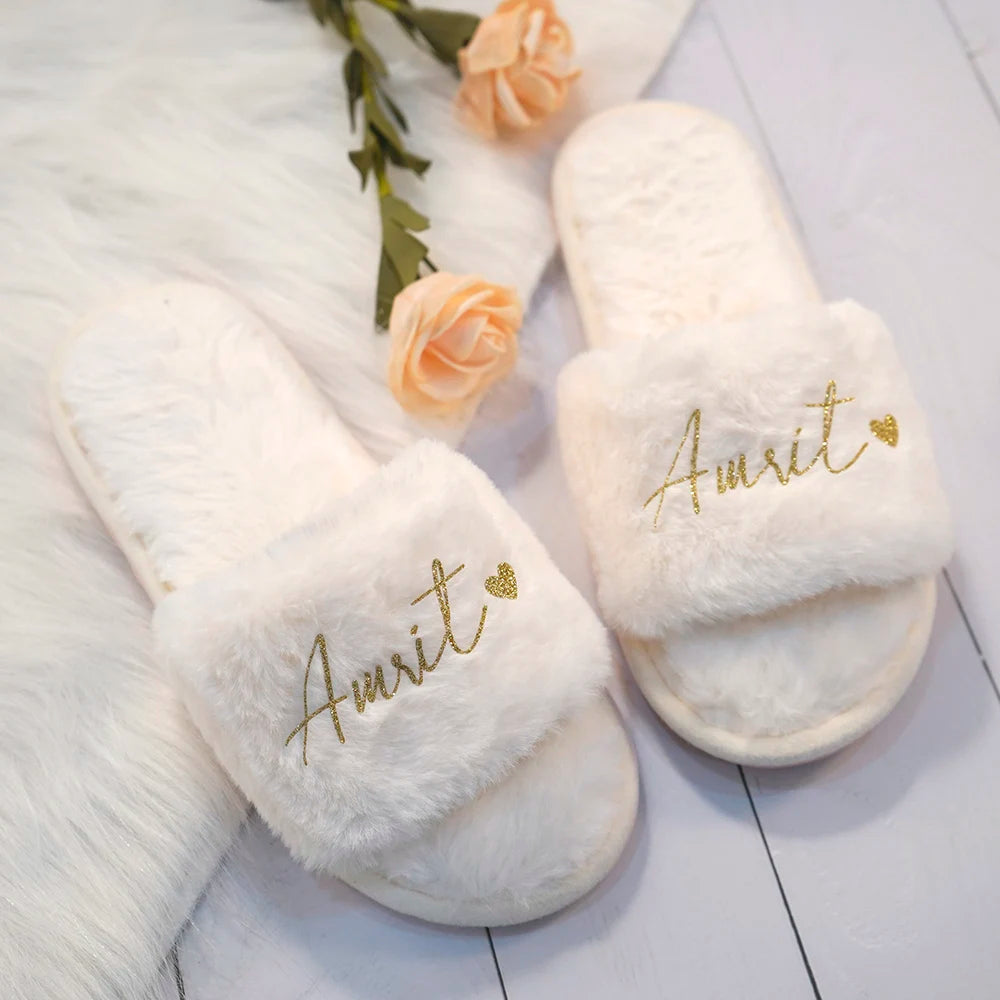 Personalised Plush Bridesmaid and Bride Slippers