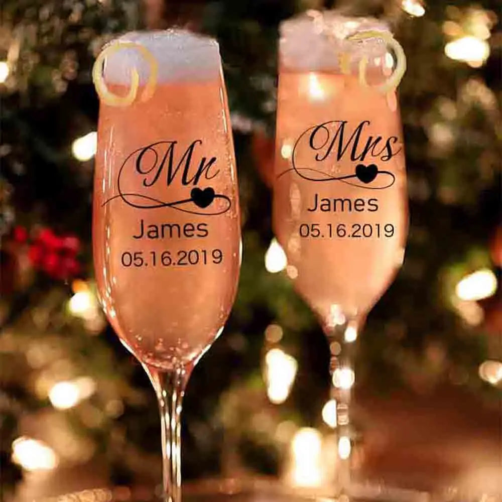 Personalised Mrs and Mr Champagne Glass Flute Set
