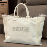 Personalized Bride Tote with Rhinestone Pearl Letters