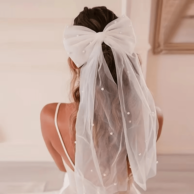 Elegant Mesh Bow Hair Clip for Bride - I'm Getting Married