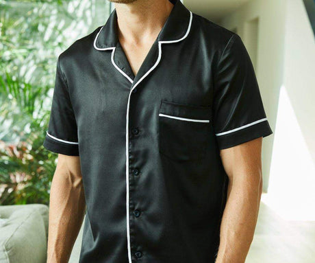 Men's Satin Pyjama Short Sleeve Set in Navy Blue or Black - I'm Getting Married