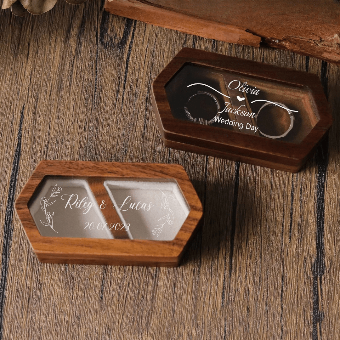 Personalised Walnut Wooden Ring Box - Custom Engraved Engagement - I'm Getting Married