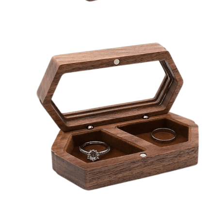 Personalised Walnut Wooden Ring Box - Custom Engraved Engagement - I'm Getting Married