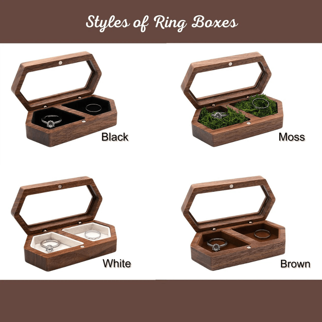 Personalised Walnut Wooden Ring Box - Custom Engraved Engagement - I'm Getting Married