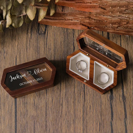 Personalised Walnut Wooden Ring Box - Custom Engraved Engagement - I'm Getting Married