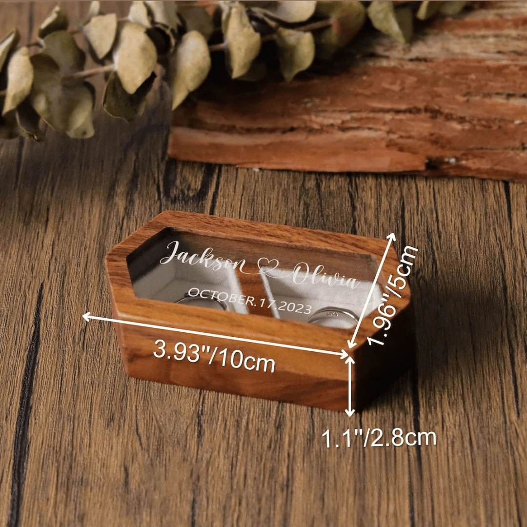 Personalised Walnut Wooden Ring Box - Custom Engraved Engagement - I'm Getting Married