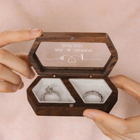 Personalised Walnut Wooden Ring Box - Custom Engraved Engagement - I'm Getting Married