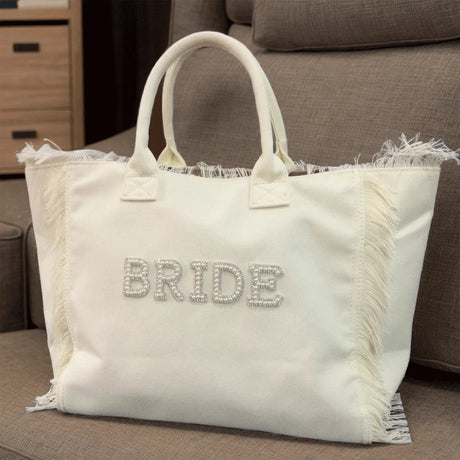Personalized Bride Tote with Rhinestone Pearl Letters - I'm Getting Married